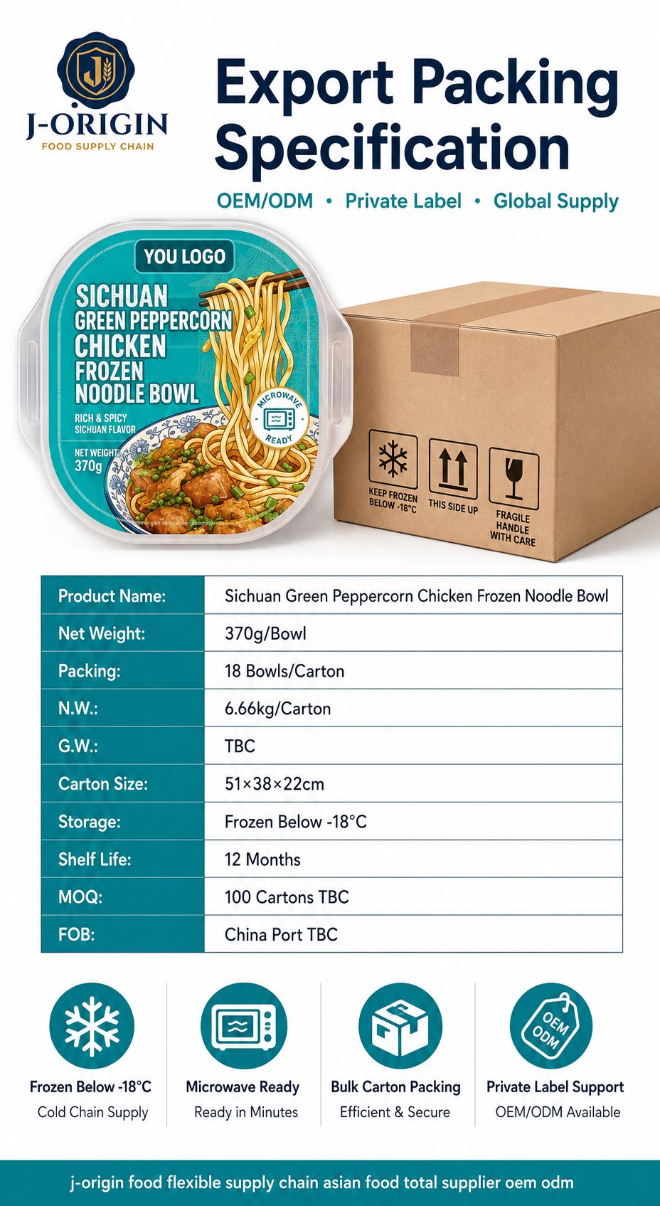 Sichuan Green Peppercorn Chicken Noodle Bowl | 370g | Frozen Ready-to-Heat Wheat Noodle OEM