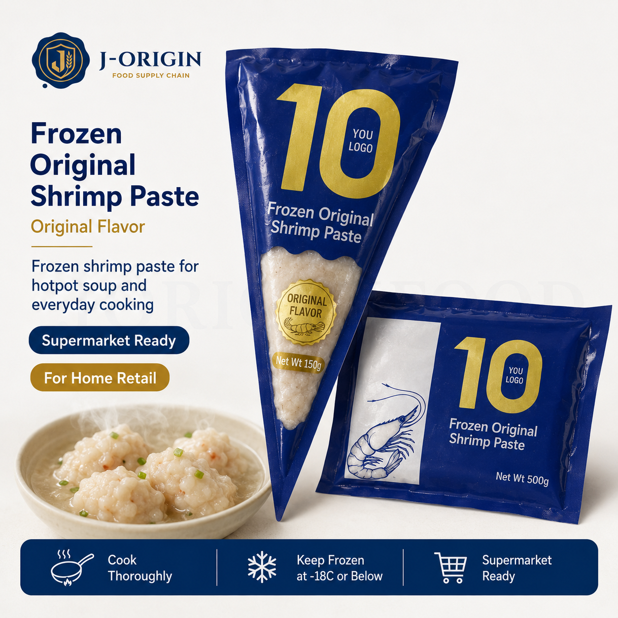 Frozen Shrimp Paste Original Flavor | Hotpot Seafood | Retail Pack & Foodservice Bulk Supply | OEM Private Label | 150g / 500g