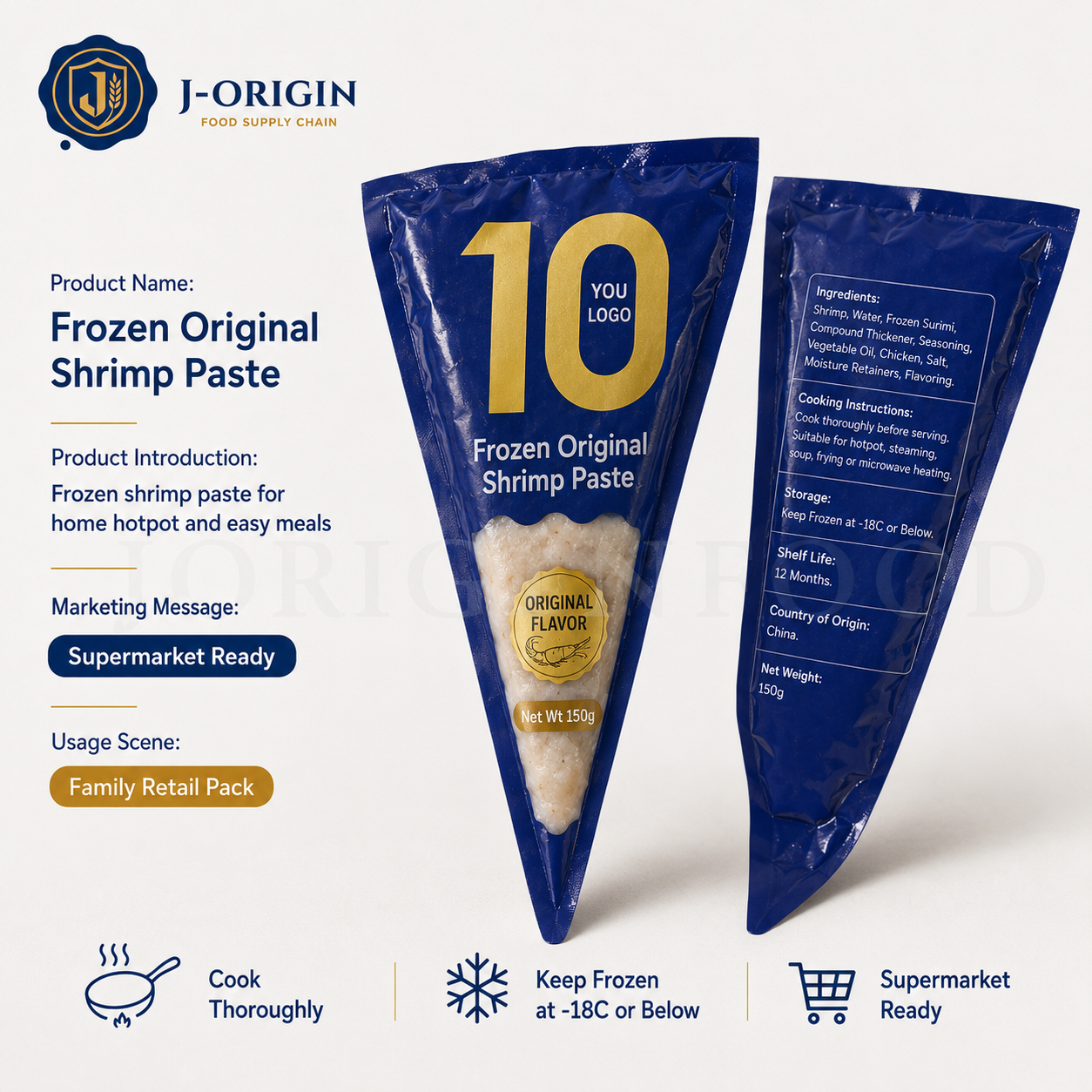 Frozen Shrimp Paste Original Flavor | Hotpot Seafood | Retail Pack & Foodservice Bulk Supply | OEM Private Label | 150g / 500g