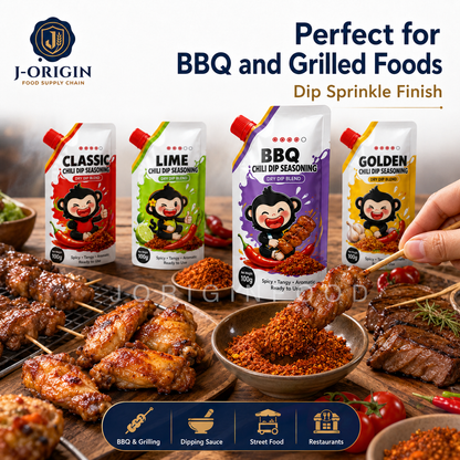 Southeast Asian Chili Dip Seasoning Powder | 4 Flavors — Classic · Lime · BBQ · Golden | OEM Private Label | 100g