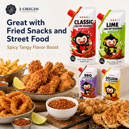 Southeast Asian Chili Dip Seasoning Powder | 4 Flavors — Classic · Lime · BBQ · Golden | OEM Private Label | 100g