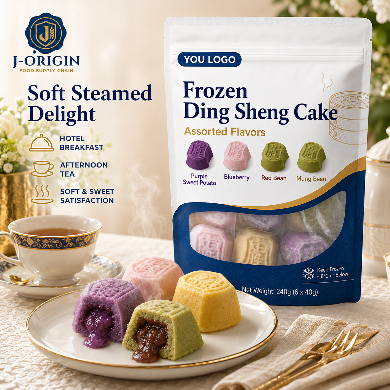 Frozen Ding Sheng Cake | Chinese Steamed Rice Cake Dessert | Assorted Flavors | OEM Private Label | 240g