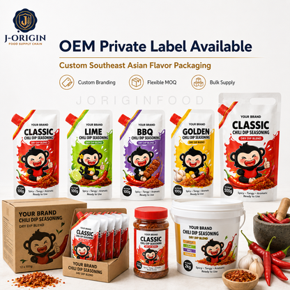 Southeast Asian Chili Dip Seasoning Powder | 4 Flavors — Classic · Lime · BBQ · Golden | OEM Private Label | 100g