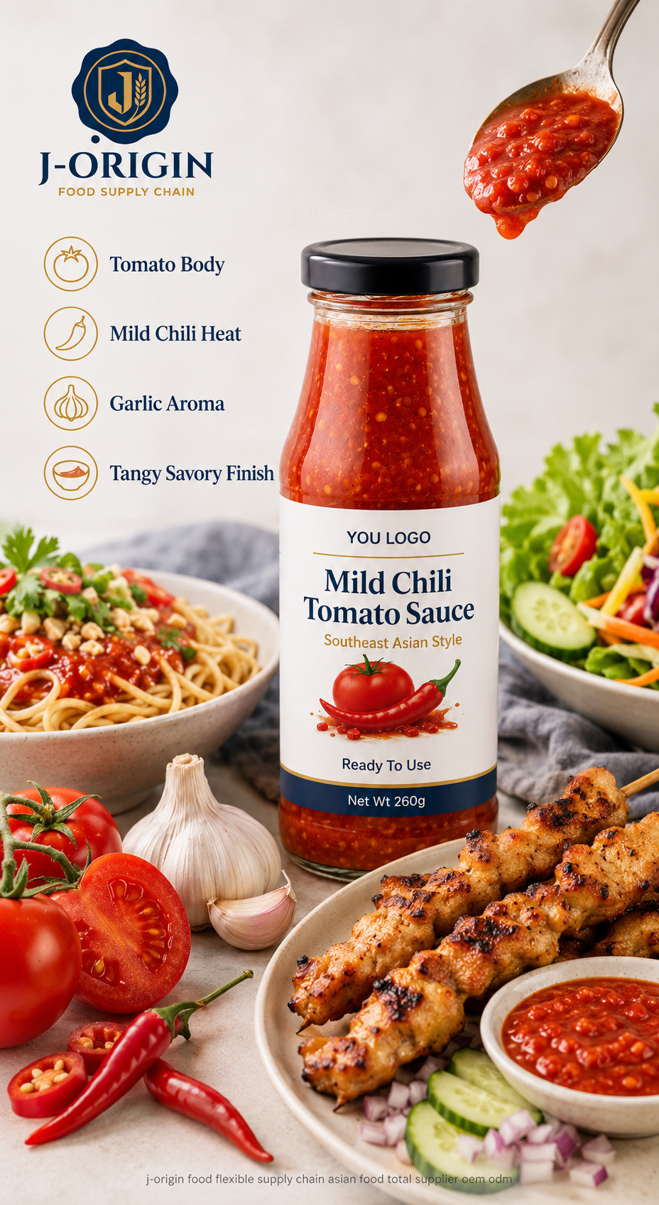 Southeast Asian Mild Chili Tomato Sauce | Ready-to-Use Dipping & Cooking Sauce | Restaurant Foodservice Retail | OEM Private Label | 260g