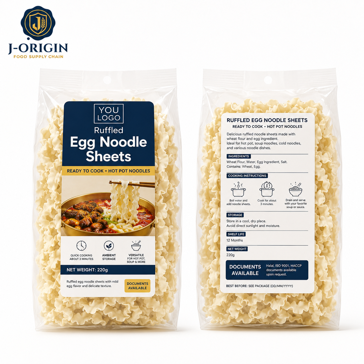 Ruffled Egg Noodle Sheets | Hot Pot & Noodle Soups | OEM Private Label | 220g