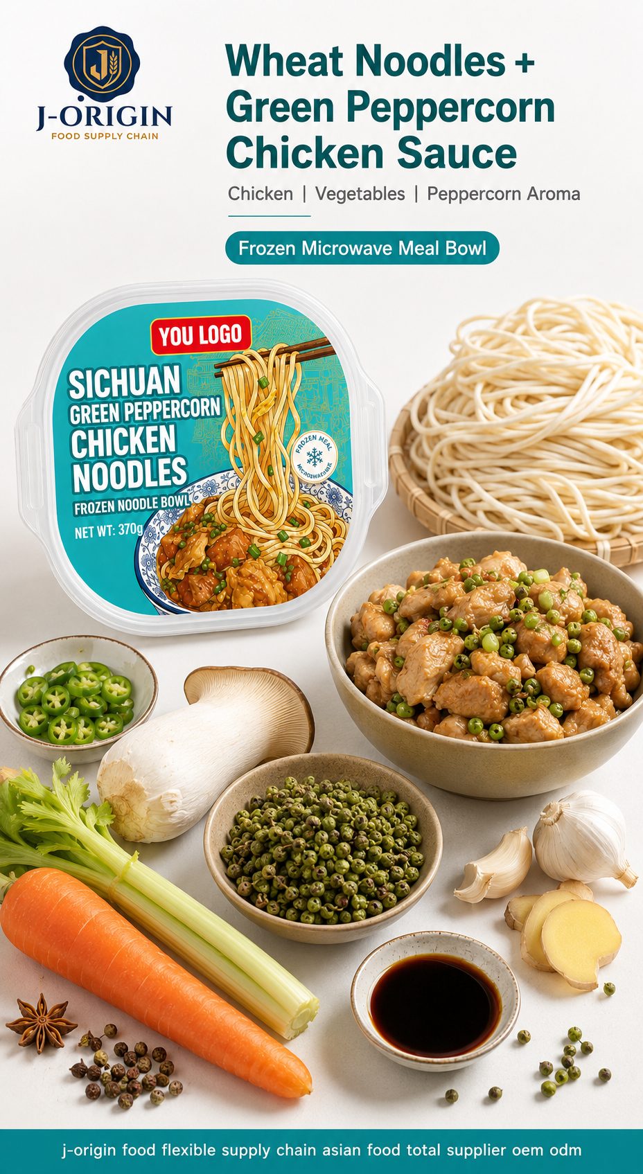 Sichuan Green Peppercorn Chicken Noodle Bowl | 370g | Frozen Ready-to-Heat Wheat Noodle OEM