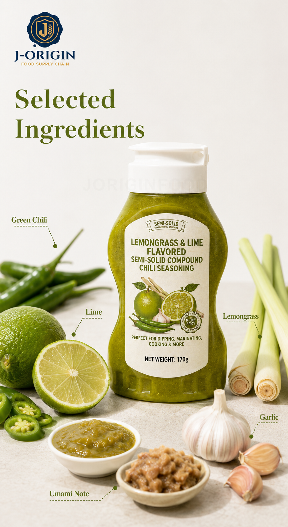 Lemongrass Lime Chili Sauce | Ready-to-Use Semi-Solid Seasoning | Restaurant Foodservice Retail | OEM Private Label | 170g