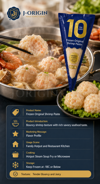 Frozen Shrimp Paste Original Flavor | Hotpot Seafood | Retail Pack & Foodservice Bulk Supply | OEM Private Label | 150g / 500g