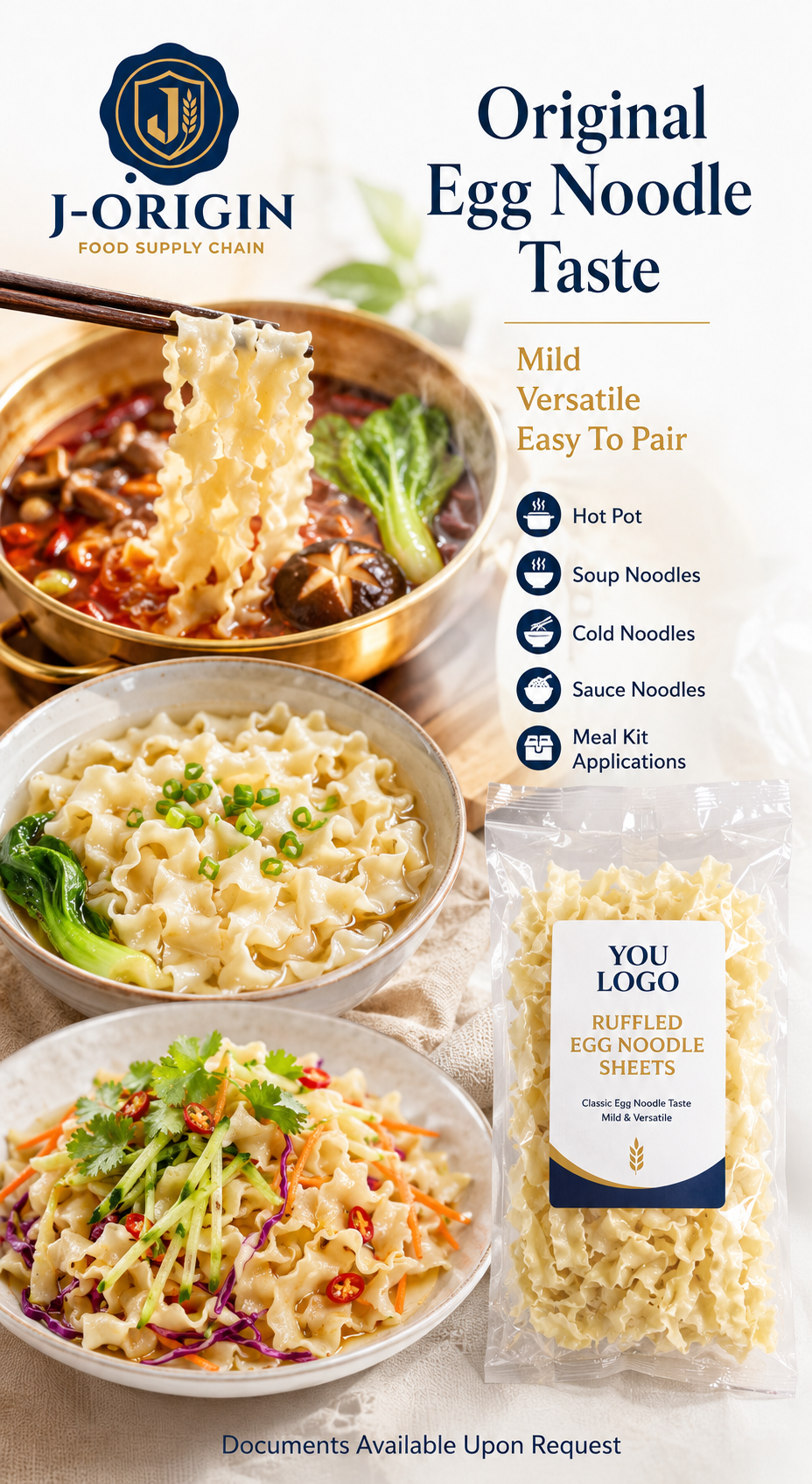 Ruffled Egg Noodle Sheets | Hot Pot & Noodle Soups | OEM Private Label | 220g