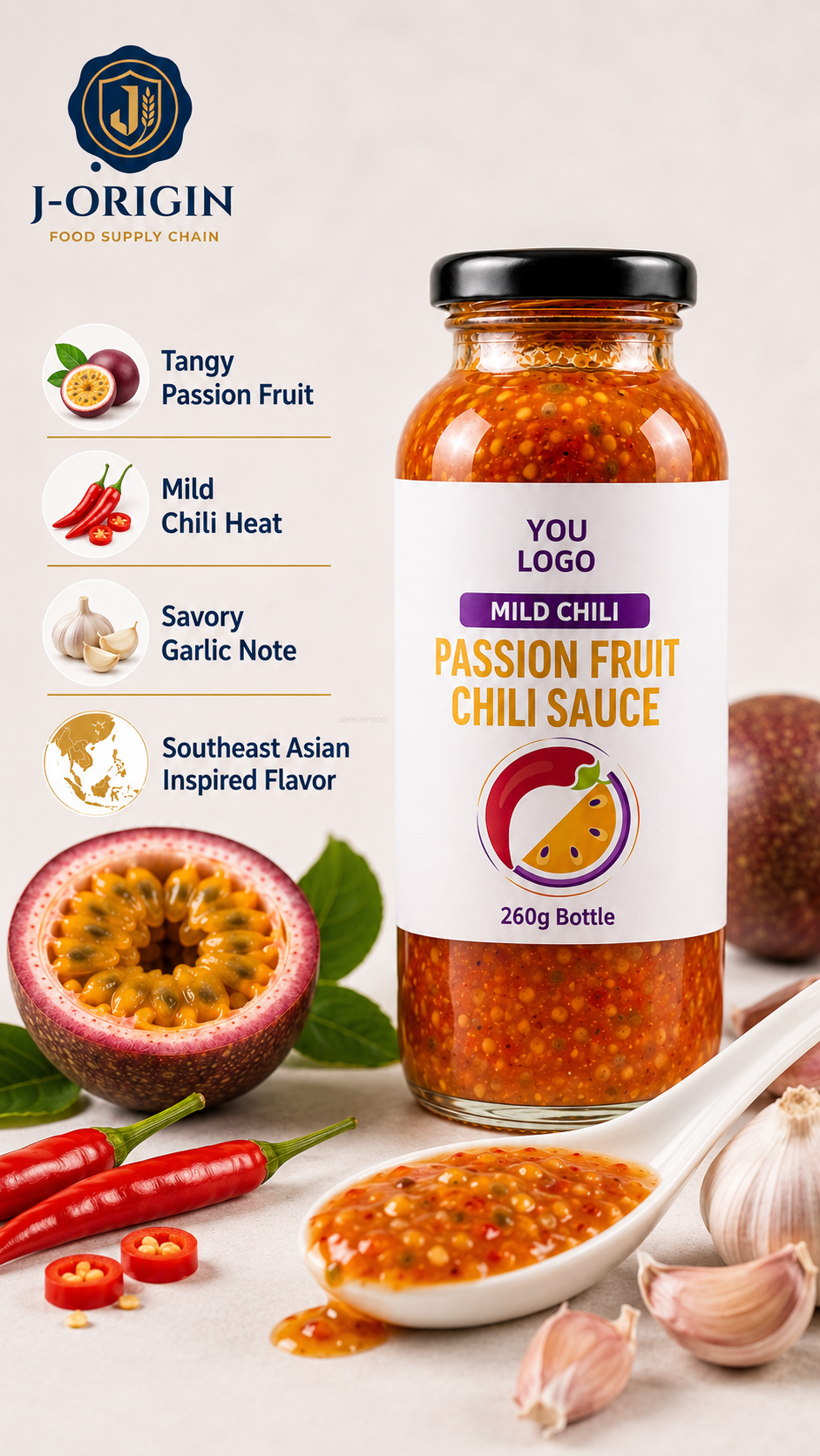 Passion Fruit Mild Chili Sauce | Ready-to-Use Dipping & Cooking Sauce | Restaurant Foodservice Retail | OEM Private Label | 260g