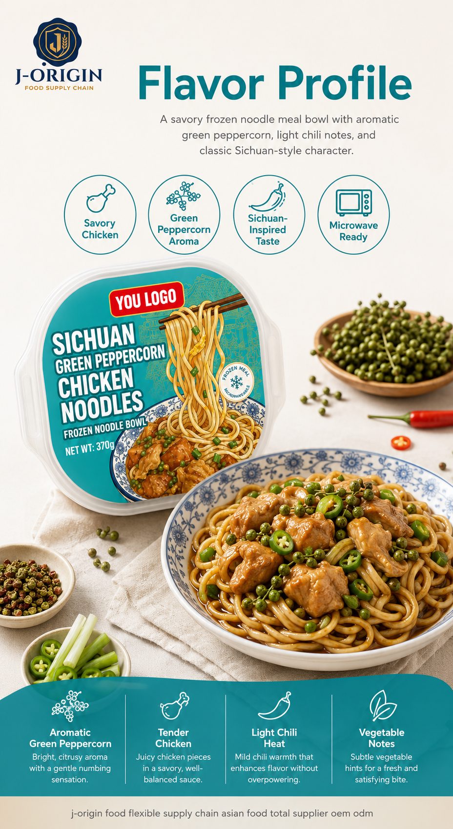 Sichuan Green Peppercorn Chicken Noodle Bowl | 370g | Frozen Ready-to-Heat Wheat Noodle OEM