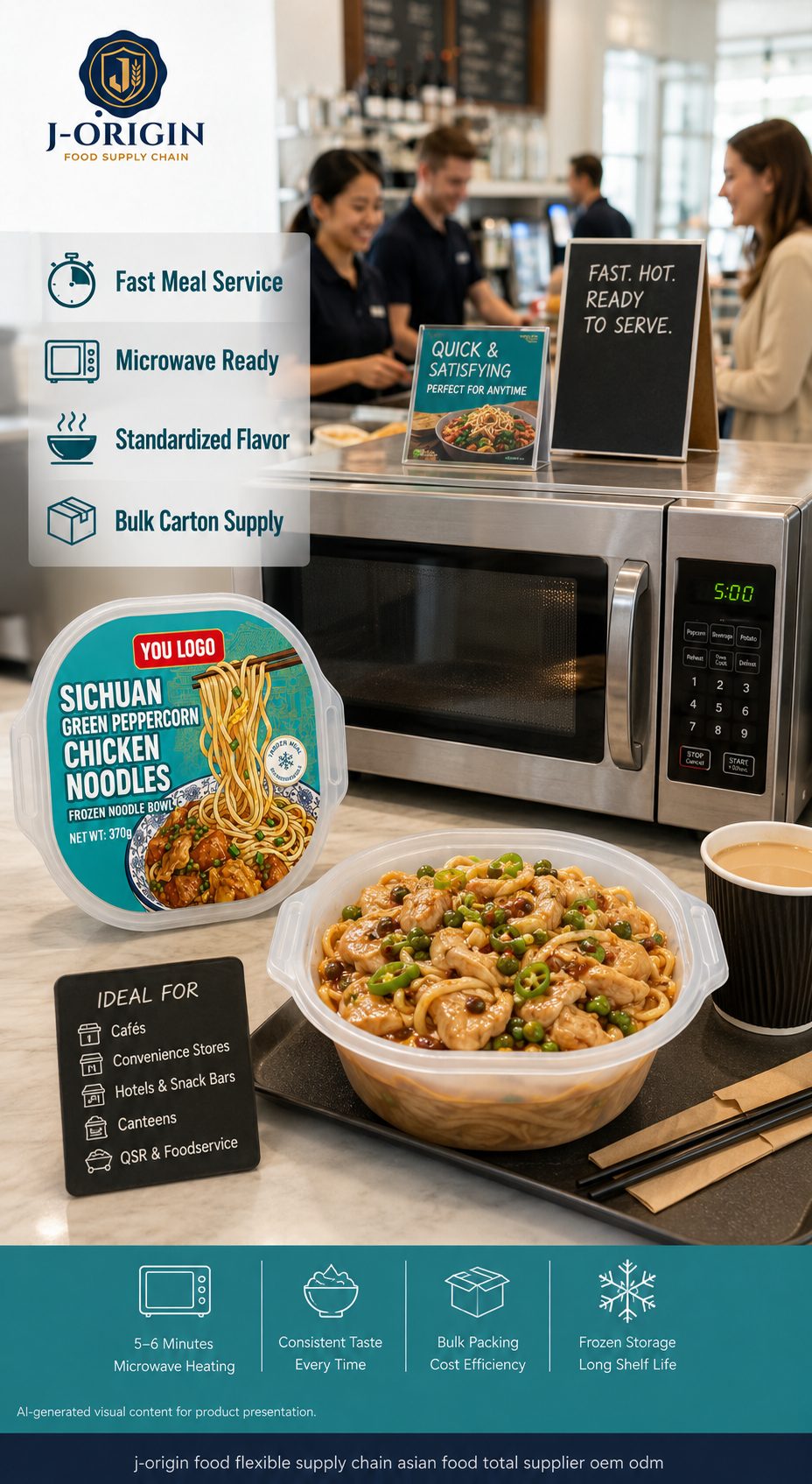 Sichuan Green Peppercorn Chicken Noodle Bowl | 370g | Frozen Ready-to-Heat Wheat Noodle OEM