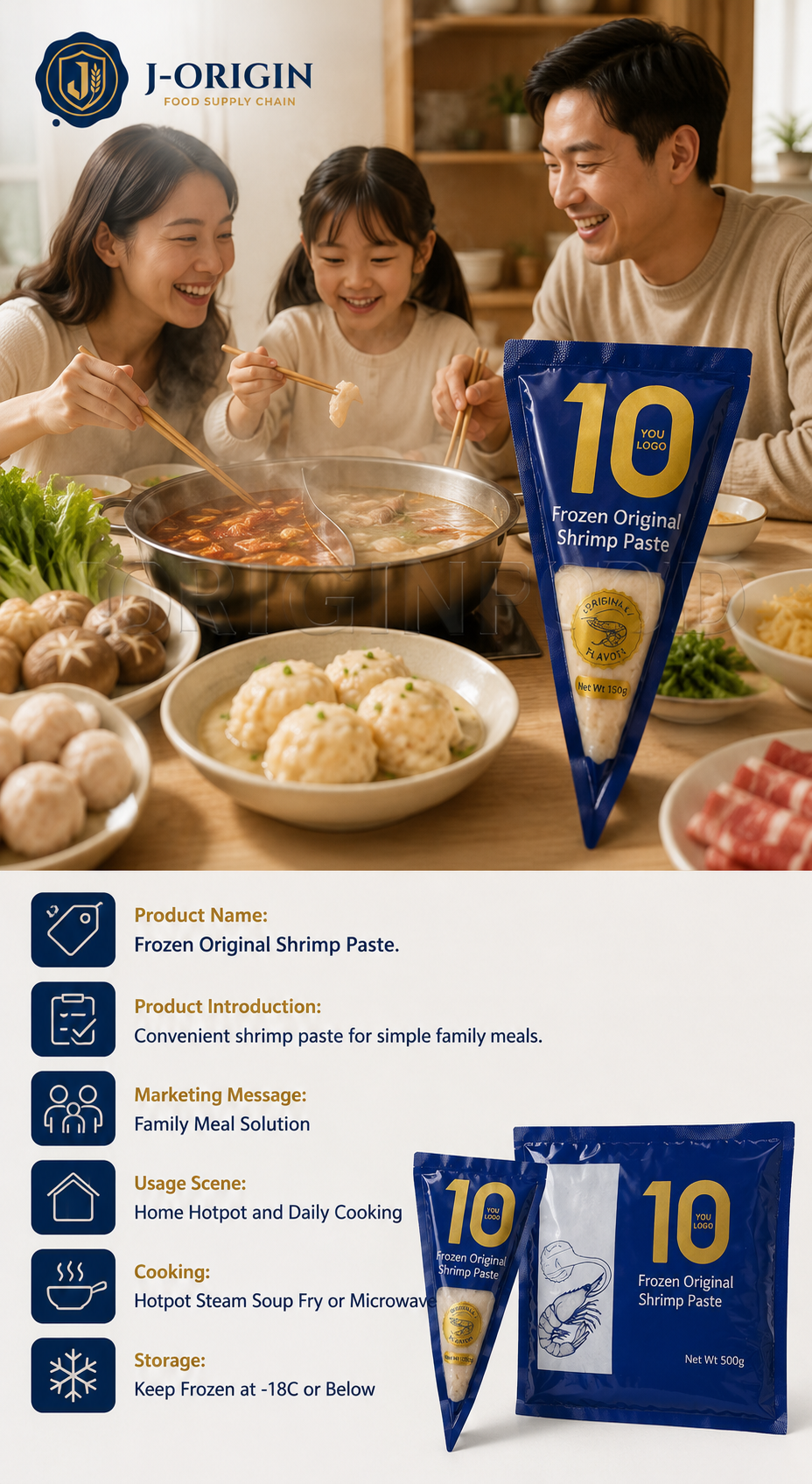 Frozen Shrimp Paste Original Flavor | Hotpot Seafood | Retail Pack & Foodservice Bulk Supply | OEM Private Label | 150g / 500g