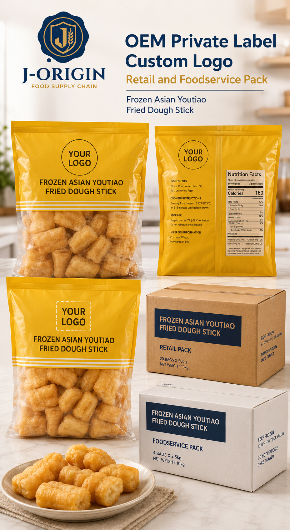Frozen Youtiao Fried Dough Stick — 500g | OEM Private Label