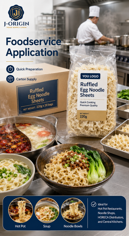 Ruffled Egg Noodle Sheets | Hot Pot & Noodle Soups | OEM Private Label | 220g