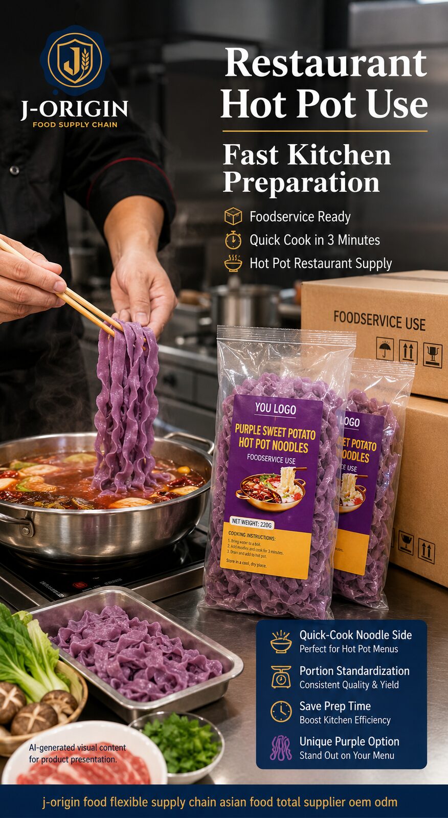 Purple Sweet Potato Hot Pot Noodles | OEM Private Label | 220g Retail Pack | Quick Cook | Ambient