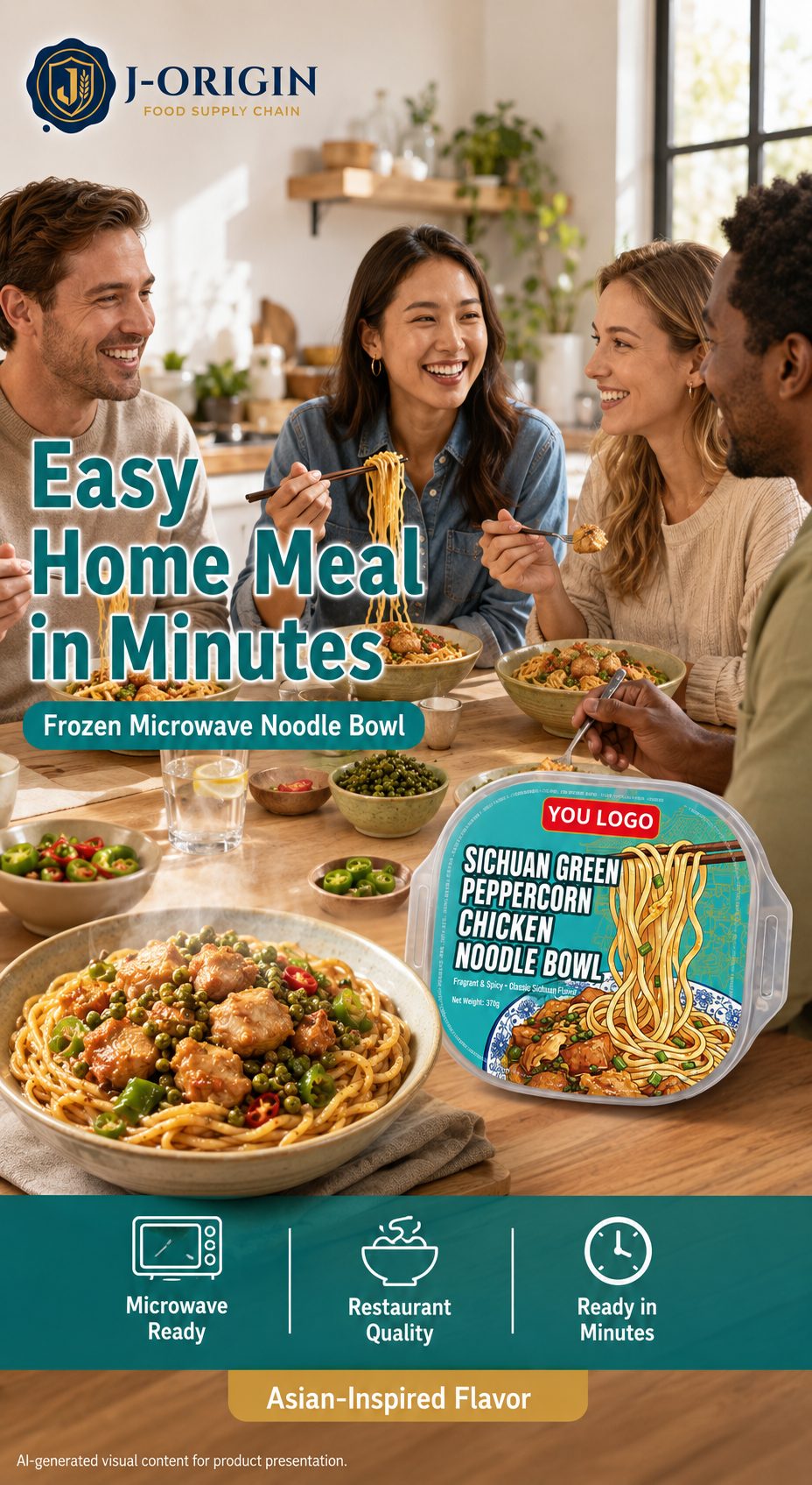 Sichuan Green Peppercorn Chicken Noodle Bowl | 370g | Frozen Ready-to-Heat Wheat Noodle OEM