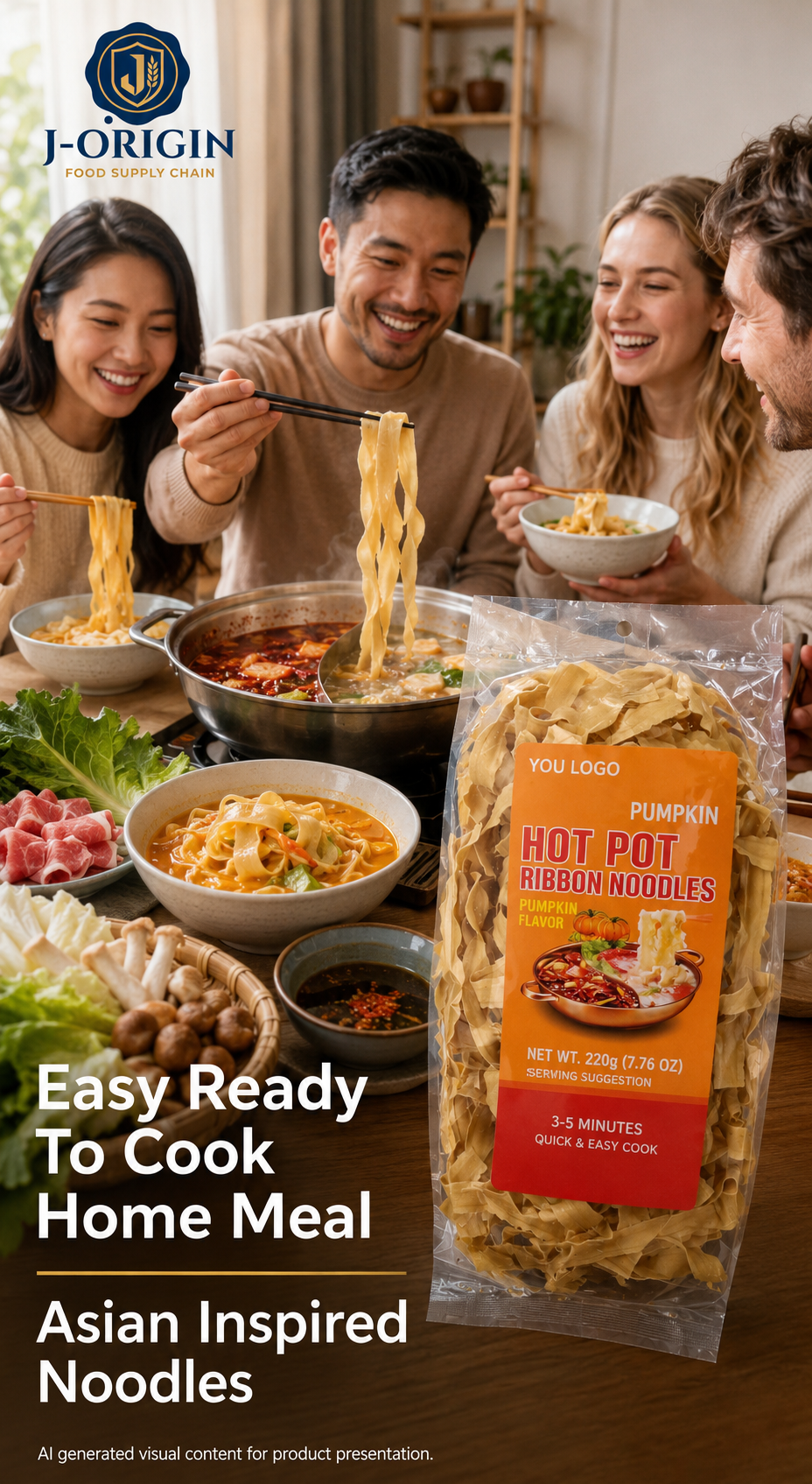 Pumpkin Hot Pot Ribbon Noodles — 220g Retail Bag | OEM Private Label