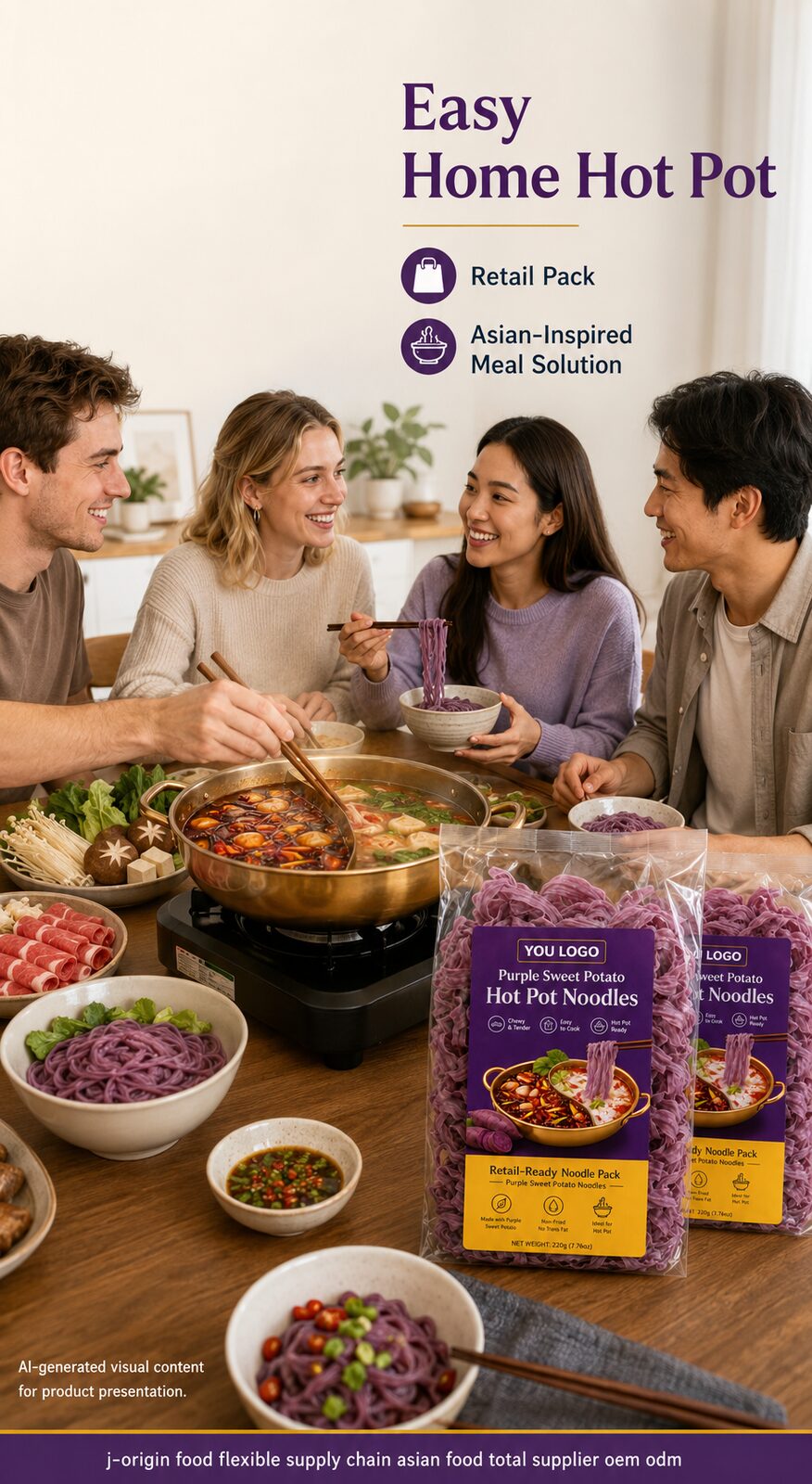 Purple Sweet Potato Hot Pot Noodles | OEM Private Label | 220g Retail Pack | Quick Cook | Ambient