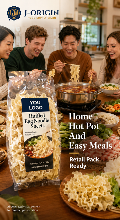 Ruffled Egg Noodle Sheets | Hot Pot & Noodle Soups | OEM Private Label | 220g