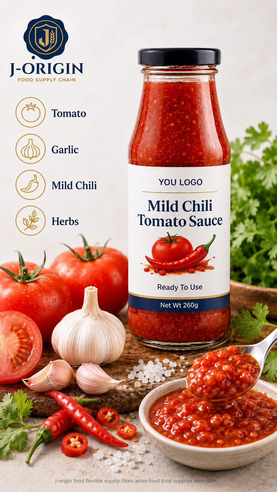 Southeast Asian Mild Chili Tomato Sauce | Ready-to-Use Dipping & Cooking Sauce | Restaurant Foodservice Retail | OEM Private Label | 260g