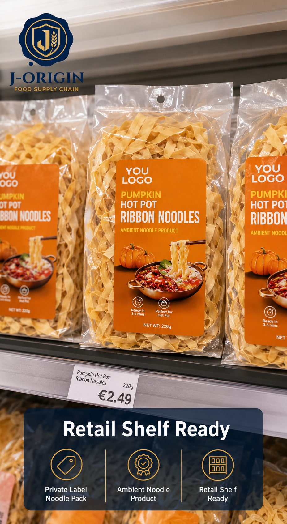 Pumpkin Hot Pot Ribbon Noodles — 220g Retail Bag | OEM Private Label
