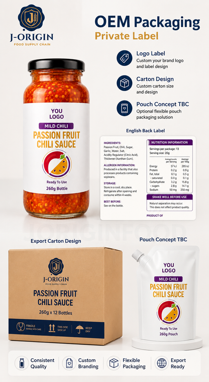 Passion Fruit Mild Chili Sauce | Ready-to-Use Dipping & Cooking Sauce | Restaurant Foodservice Retail | OEM Private Label | 260g