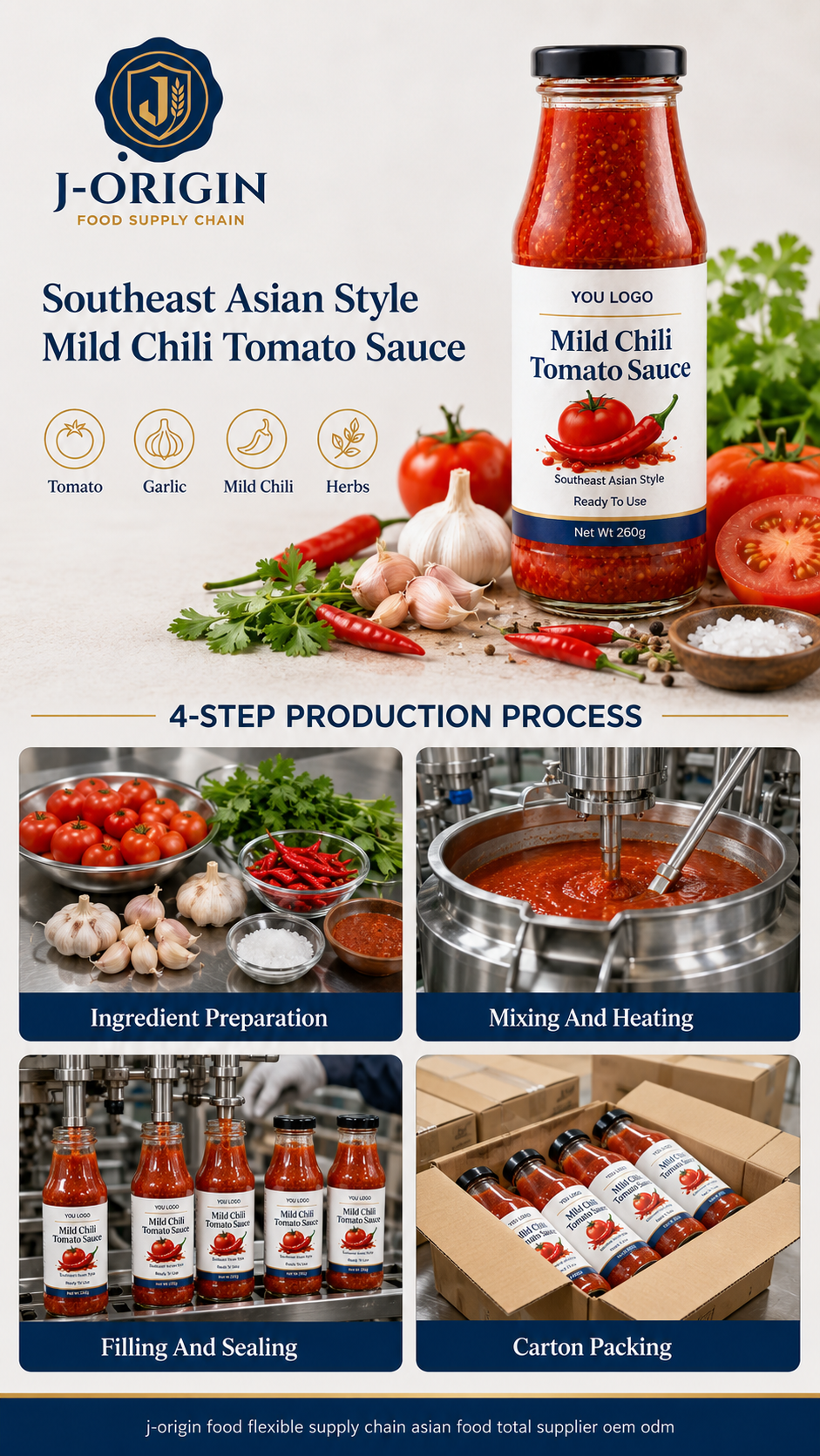 Southeast Asian Mild Chili Tomato Sauce | Ready-to-Use Dipping & Cooking Sauce | Restaurant Foodservice Retail | OEM Private Label | 260g