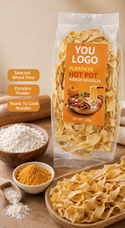 Pumpkin Hot Pot Ribbon Noodles — 220g Retail Bag | OEM Private Label