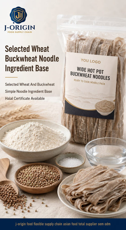 Wide Hot Pot Buckwheat Noodles | OEM Private Label | 220g Retail Pack | Halal | Ambient