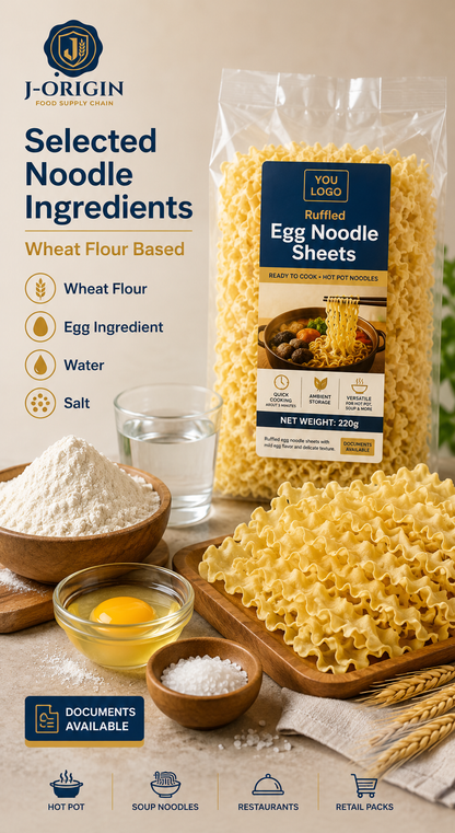 Ruffled Egg Noodle Sheets | Hot Pot & Noodle Soups | OEM Private Label | 220g