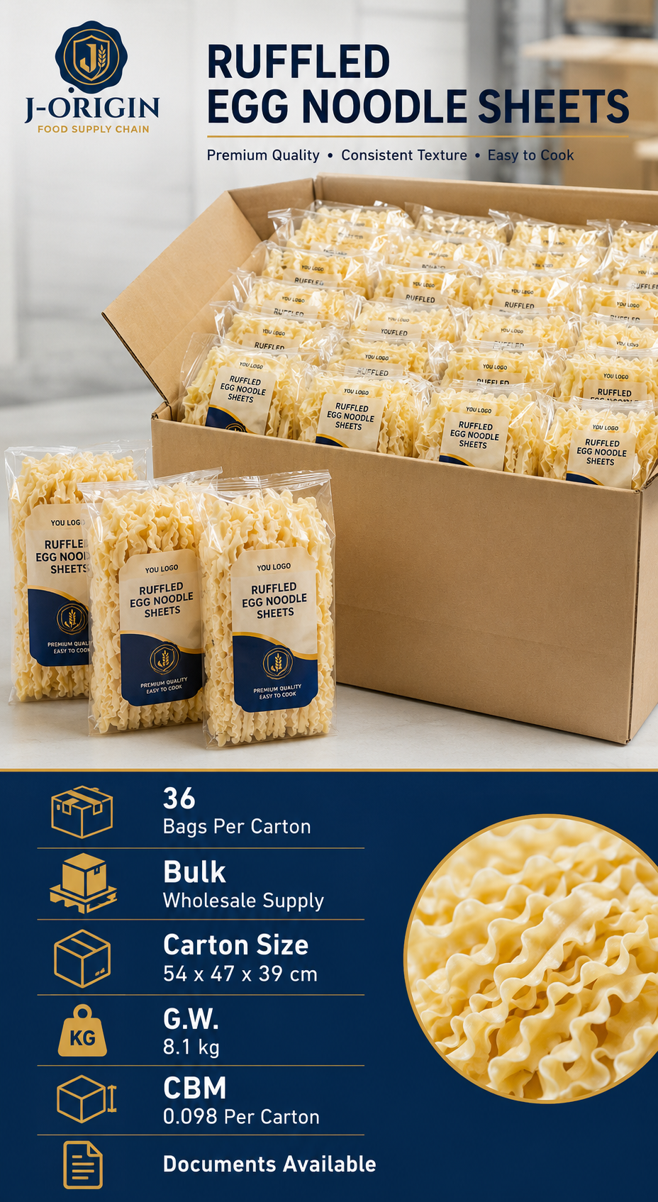 Ruffled Egg Noodle Sheets | Hot Pot & Noodle Soups | OEM Private Label | 220g