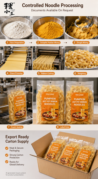 Pumpkin Hot Pot Ribbon Noodles — 220g Retail Bag | OEM Private Label