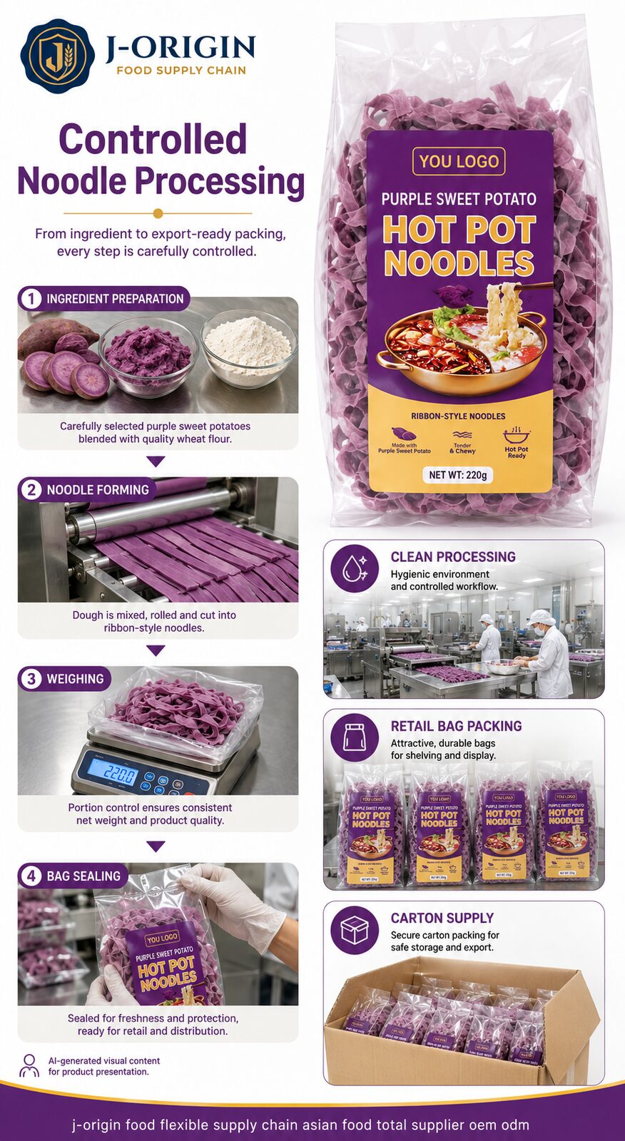 Purple Sweet Potato Hot Pot Noodles | OEM Private Label | 220g Retail Pack | Quick Cook | Ambient