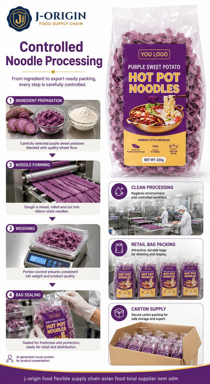 Purple Sweet Potato Hot Pot Noodles | OEM Private Label | 220g Retail Pack | Quick Cook | Ambient