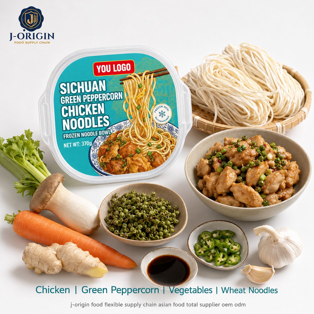 Sichuan Green Peppercorn Chicken Noodle Bowl | 370g | Frozen Ready-to-Heat Wheat Noodle OEM