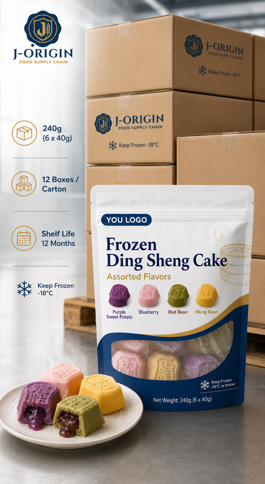 Frozen Ding Sheng Cake | Chinese Steamed Rice Cake Dessert | Assorted Flavors | OEM Private Label | 240g