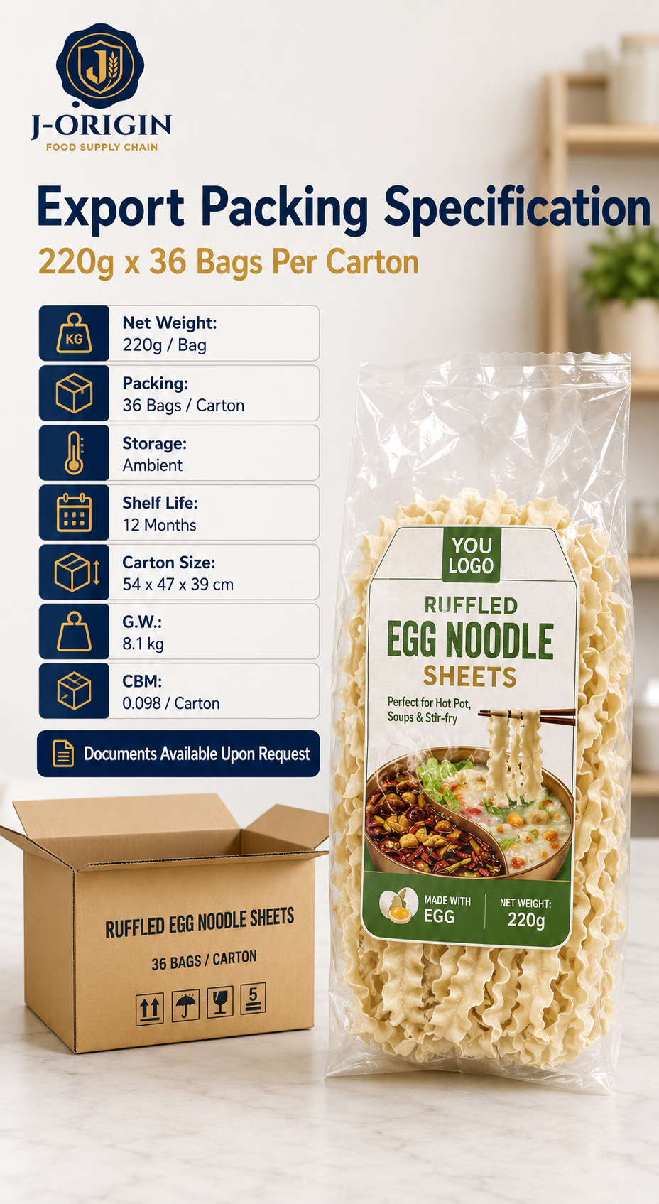 Ruffled Egg Noodle Sheets | Hot Pot & Noodle Soups | OEM Private Label | 220g
