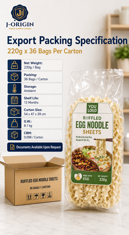 Ruffled Egg Noodle Sheets | Hot Pot & Noodle Soups | OEM Private Label | 220g