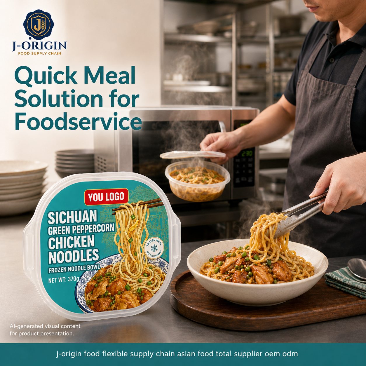 Sichuan Green Peppercorn Chicken Noodle Bowl | 370g | Frozen Ready-to-Heat Wheat Noodle OEM