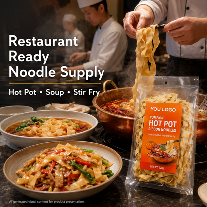 Pumpkin Hot Pot Ribbon Noodles — 220g Retail Bag | OEM Private Label