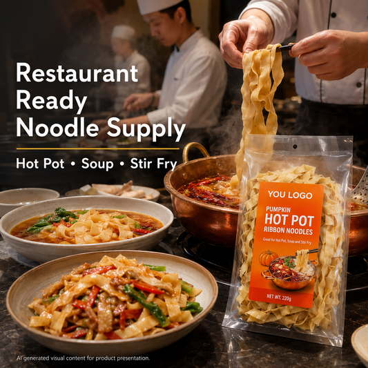 Pumpkin Hot Pot Ribbon Noodles — 220g Retail Bag | OEM Private Label
