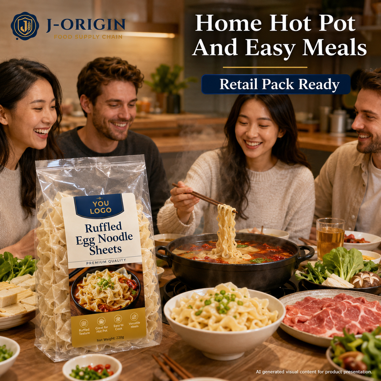 Ruffled Egg Noodle Sheets | Hot Pot & Noodle Soups | OEM Private Label | 220g