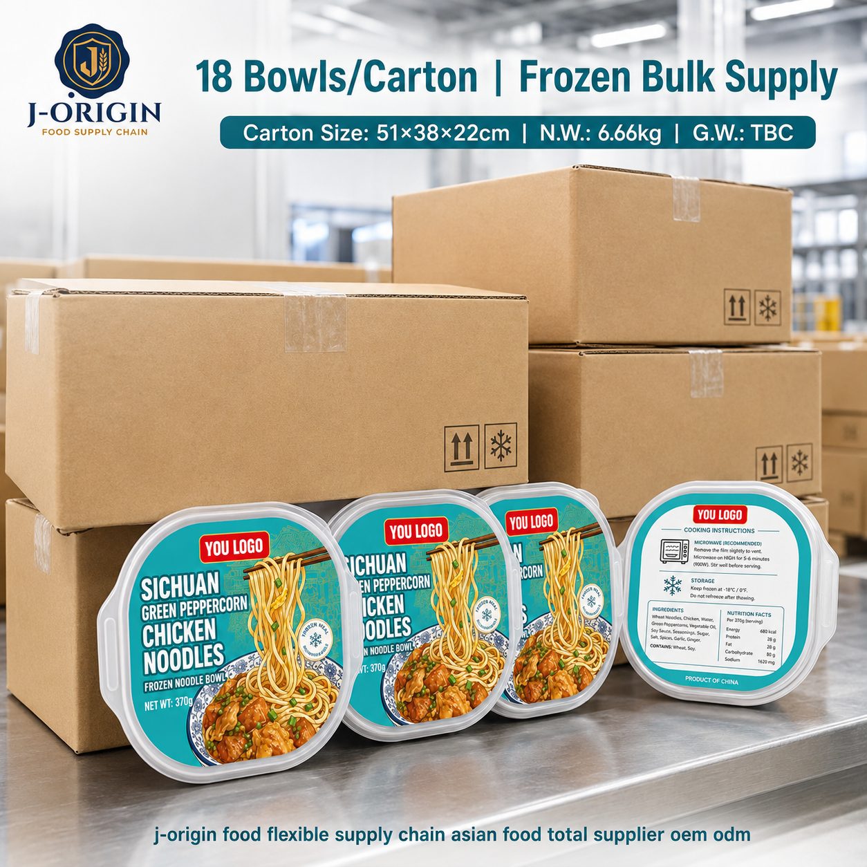 Sichuan Green Peppercorn Chicken Noodle Bowl | 370g | Frozen Ready-to-Heat Wheat Noodle OEM