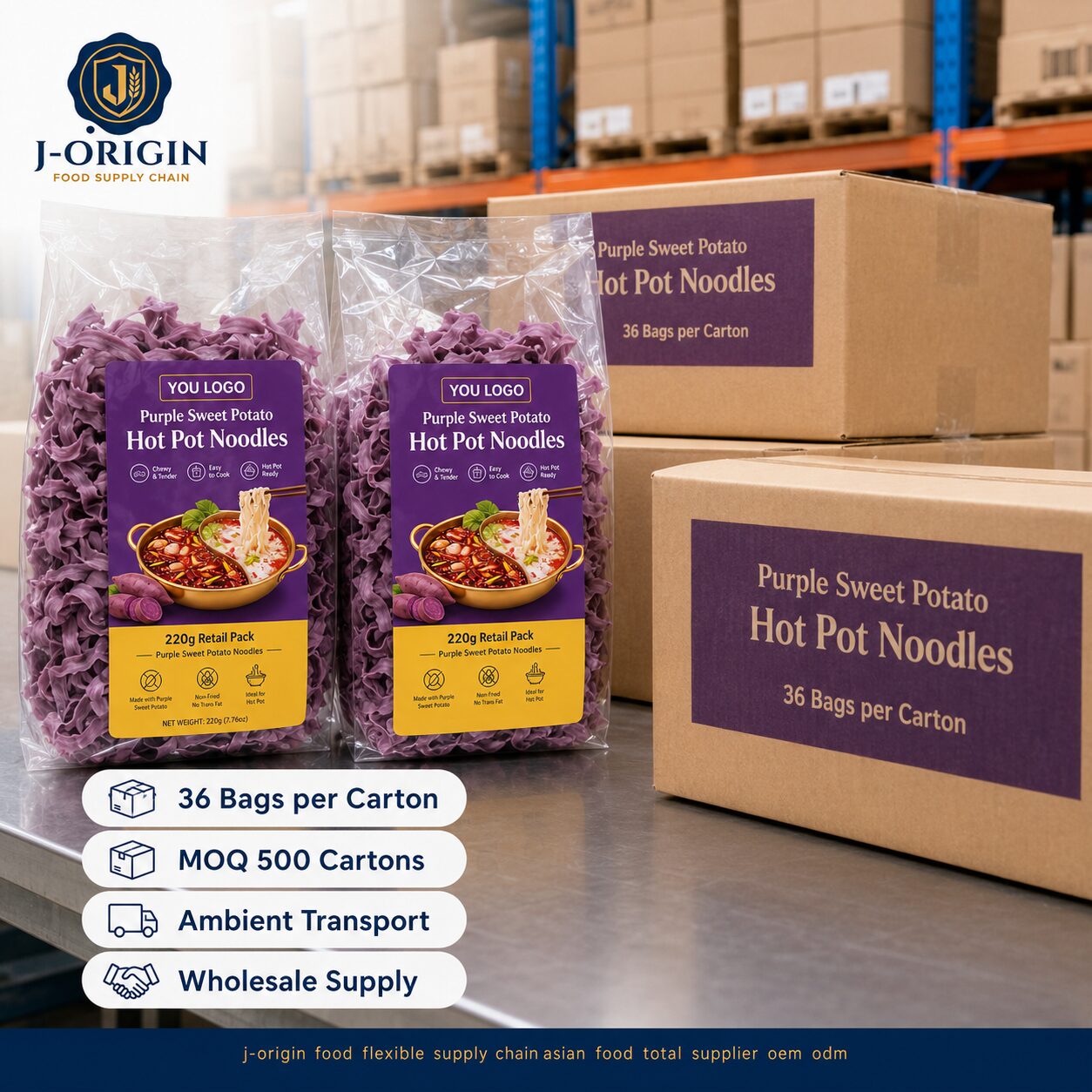 Purple Sweet Potato Hot Pot Noodles | OEM Private Label | 220g Retail Pack | Quick Cook | Ambient