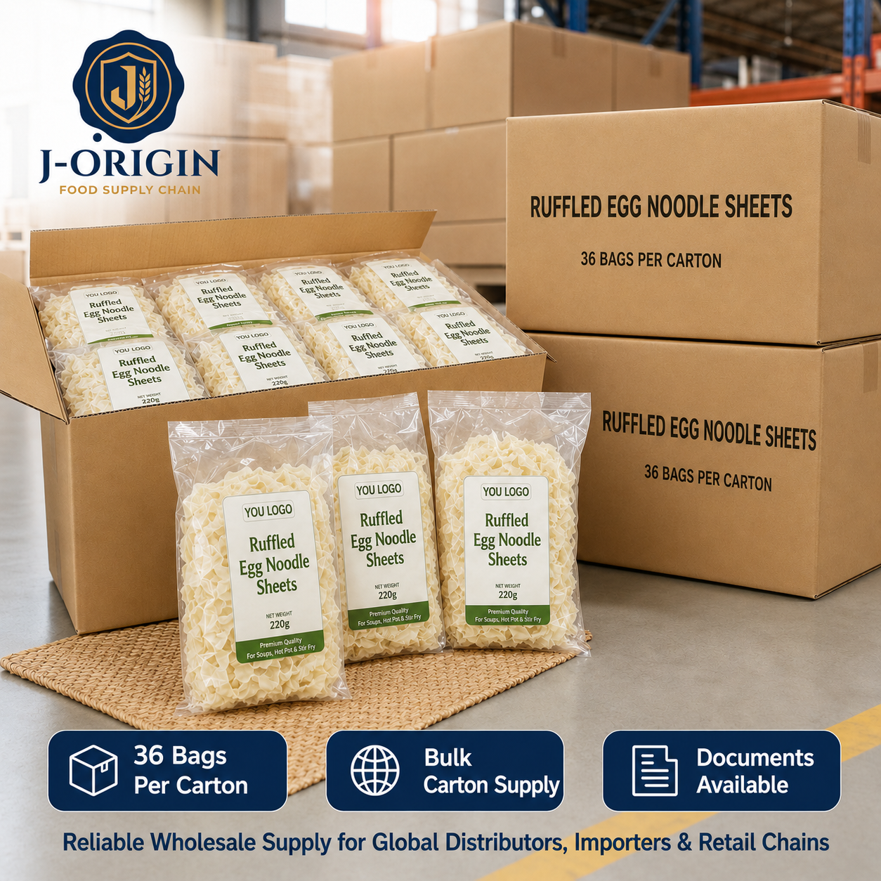 Ruffled Egg Noodle Sheets | Hot Pot & Noodle Soups | OEM Private Label | 220g