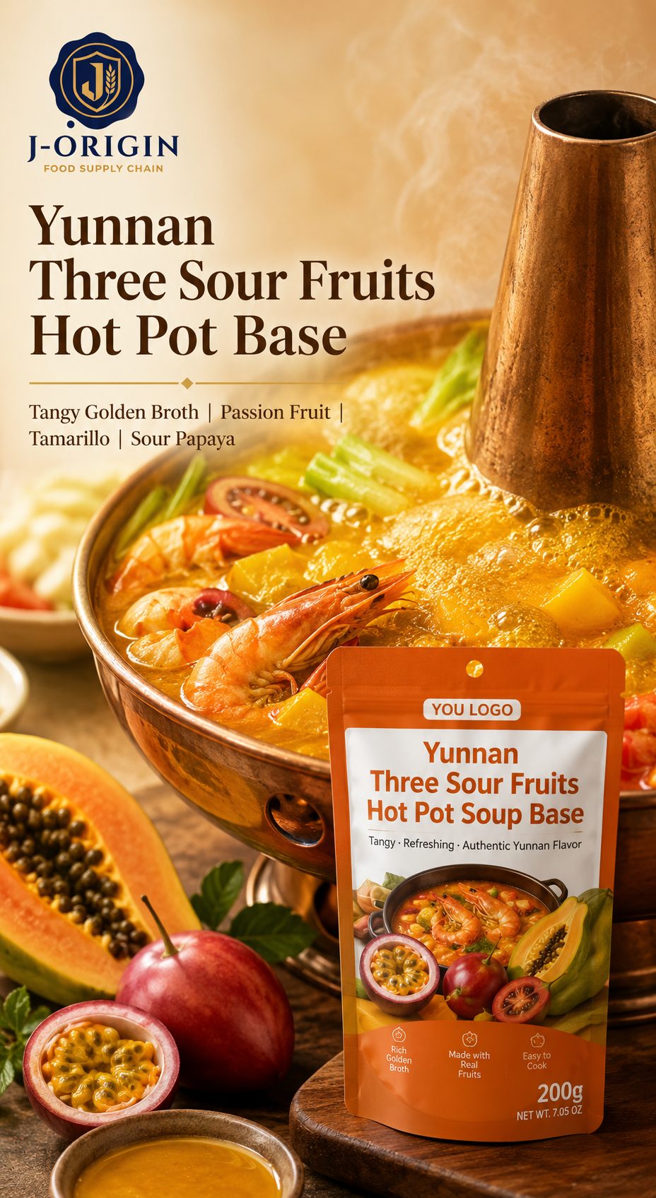 Yunnan Three Sour Fruits Hot Pot Soup Base | 200g | Tangy Fruity Broth for Hot Pot & Noodles OEM
