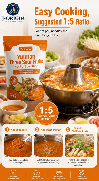 Yunnan Three Sour Fruits Hot Pot Soup Base | 200g | Tangy Fruity Broth for Hot Pot & Noodles OEM