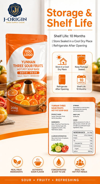 Yunnan Three Sour Fruits Hot Pot Soup Base | 200g | Tangy Fruity Broth for Hot Pot & Noodles OEM