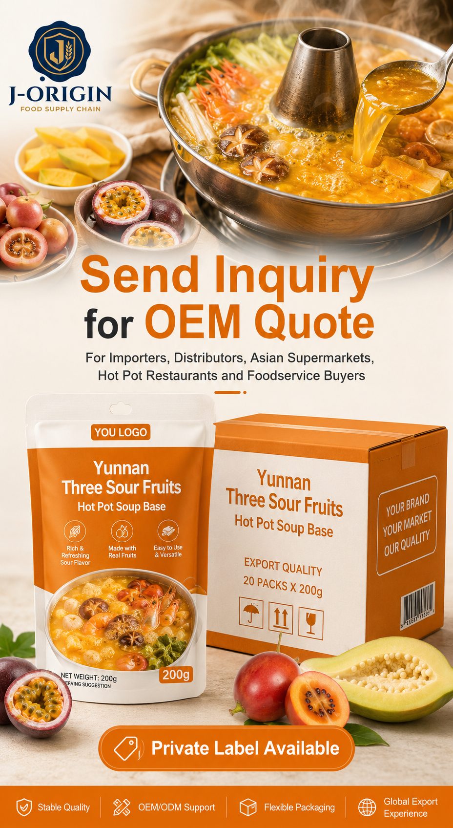 Yunnan Three Sour Fruits Hot Pot Soup Base | 200g | Tangy Fruity Broth for Hot Pot & Noodles OEM